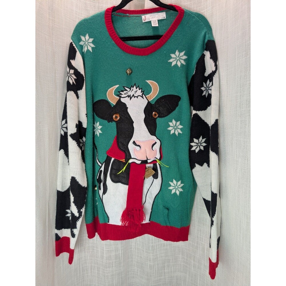Jolly Sweaters Cow Bell Knit Pullover Ugly Sweater Adult Size XL Party Holiday